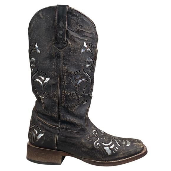 Roper Womens Brown Metallic Underlay Western Cowgirl Boots Size US 5.5 - Picture 1 of 10